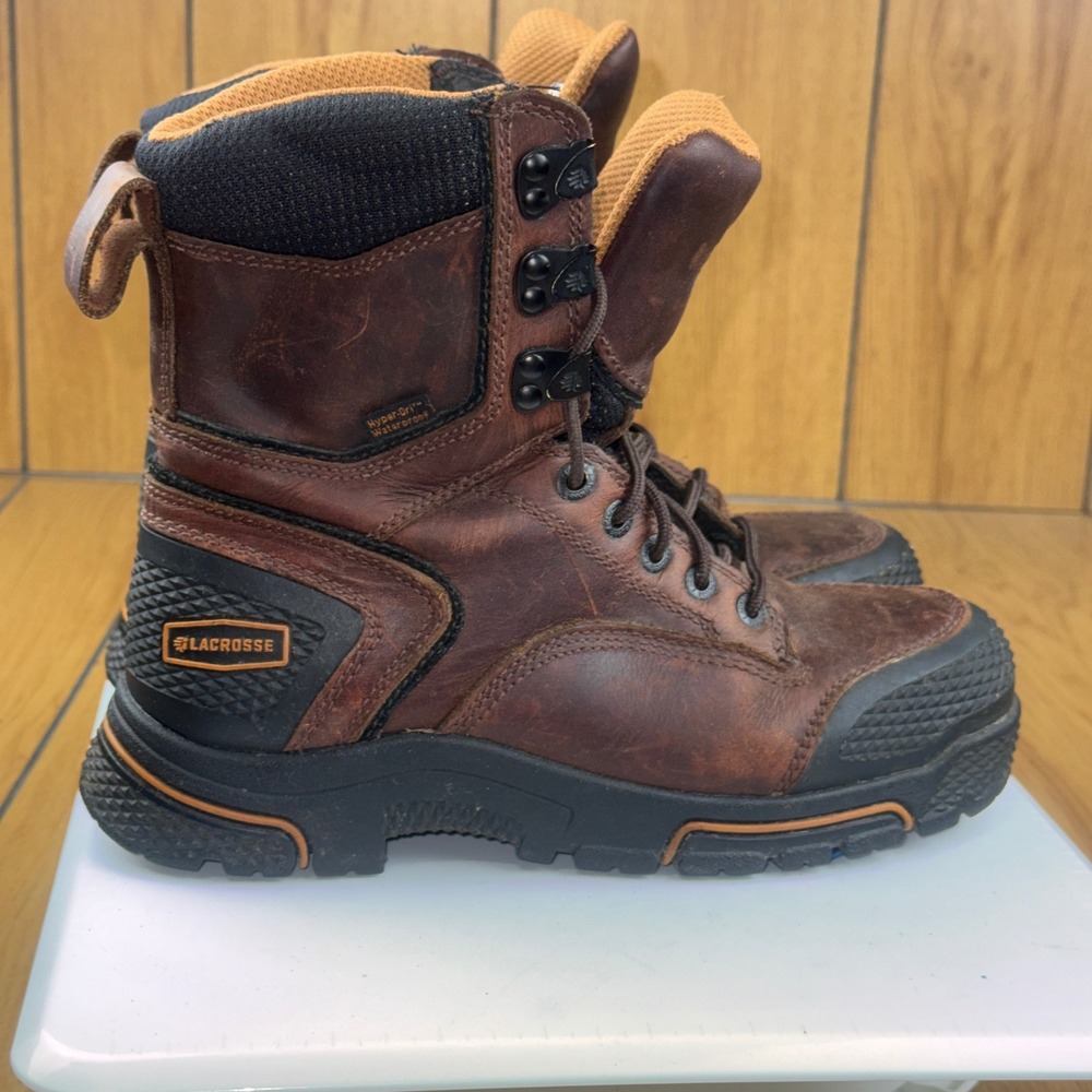 LaCrosse Adamas HD 8 Brown Leather Waterproof Work‎ Boots 460025 Mens 7 Wide